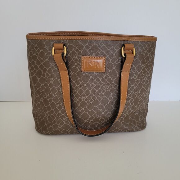 Nina Ricci Brown Shoulder Bag Tote Medium Signature Purse Italian Retro Vintage - Picture 1 of 11